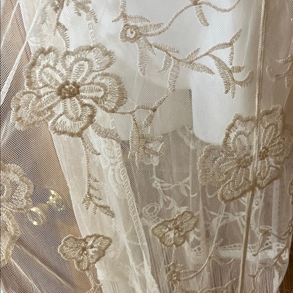 Jody California Ivory Floral Embroidered Lace Longline Open Fringe Duster L/XL - Picture 6 of 11